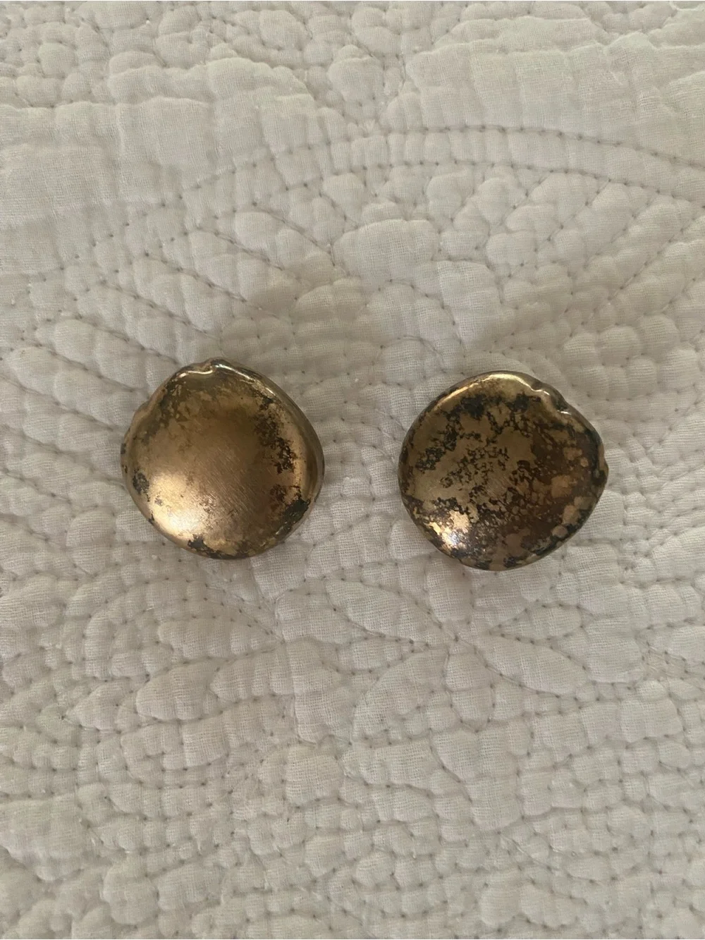 Earrings Round Metallic Gold Toned Patina